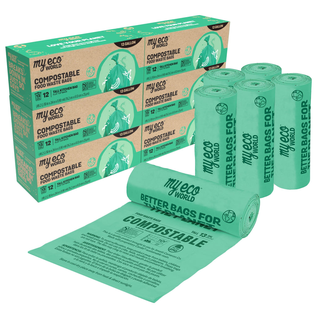 🌎 MyEcoWorld® 13-Gallon Compostable Food Waste Bags – Sustainable 72-Pack