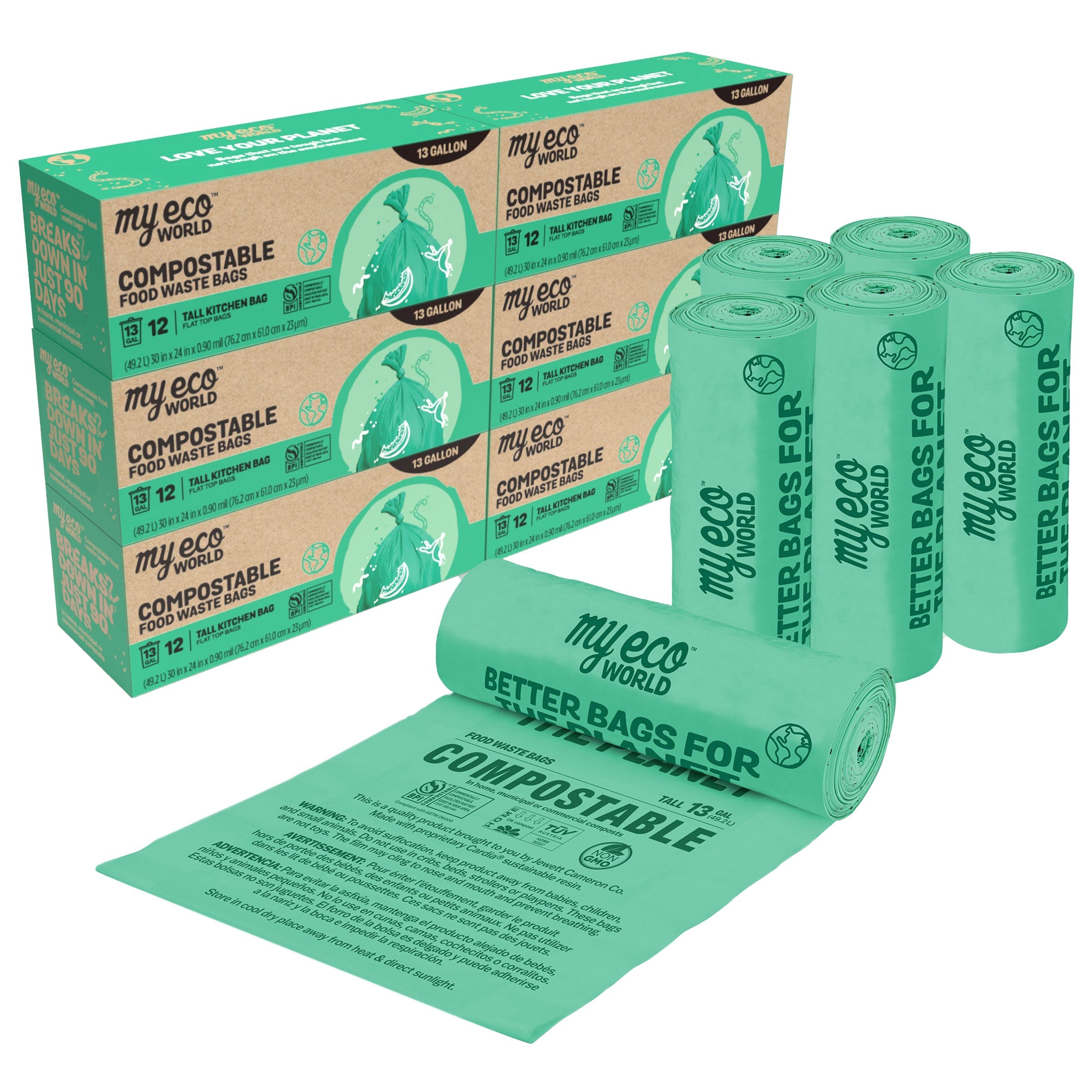 🌎 MyEcoWorld® 13-Gallon Compostable Food Waste Bags – Sustainable 72-Pack