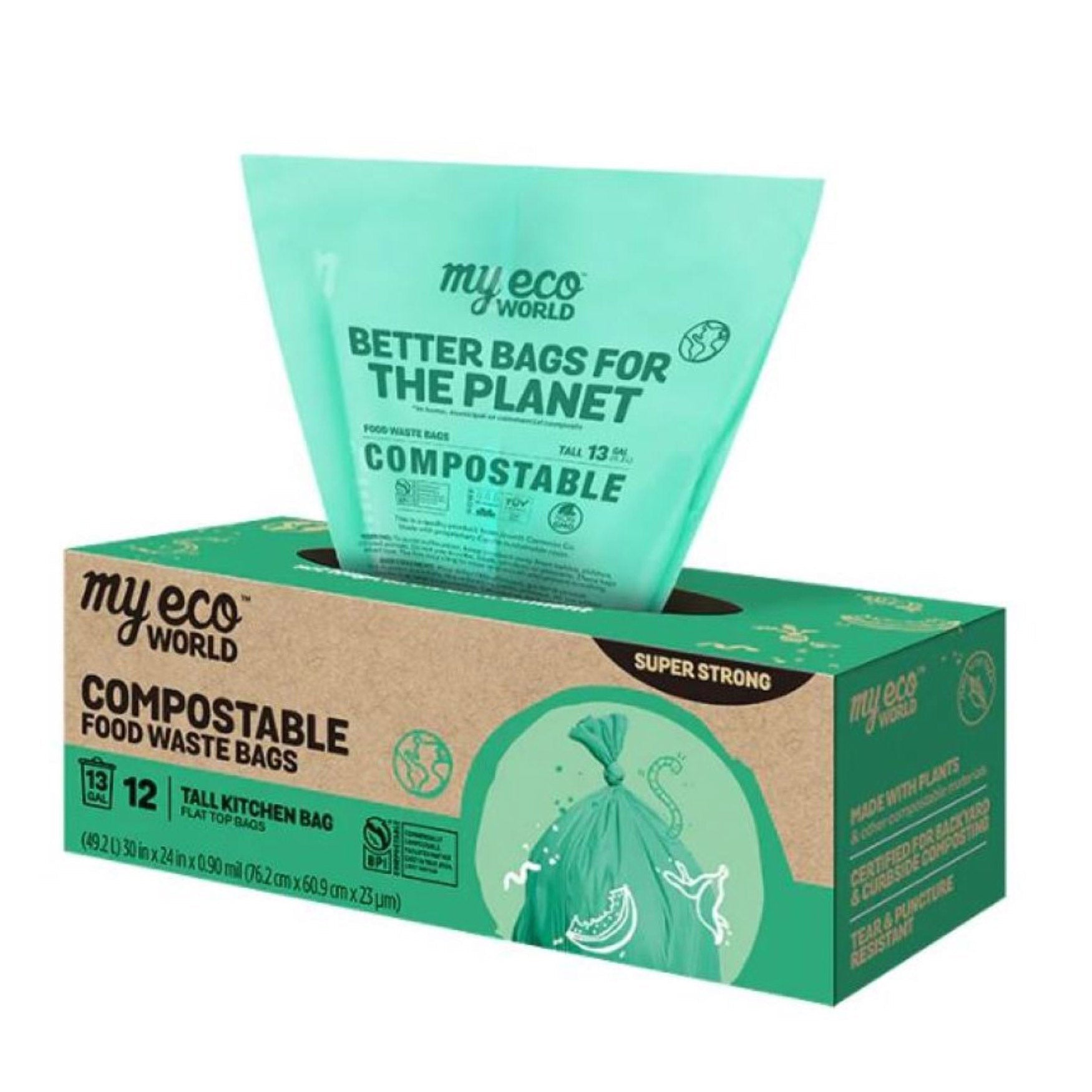 🌎 MyEcoWorld® 13-Gallon Compostable Food Waste Bags – Sustainable 72-Pack